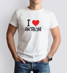 BK Gift I Love Antalya Tasarımlı Erkek Yuvarlak Yaka Tişört-1