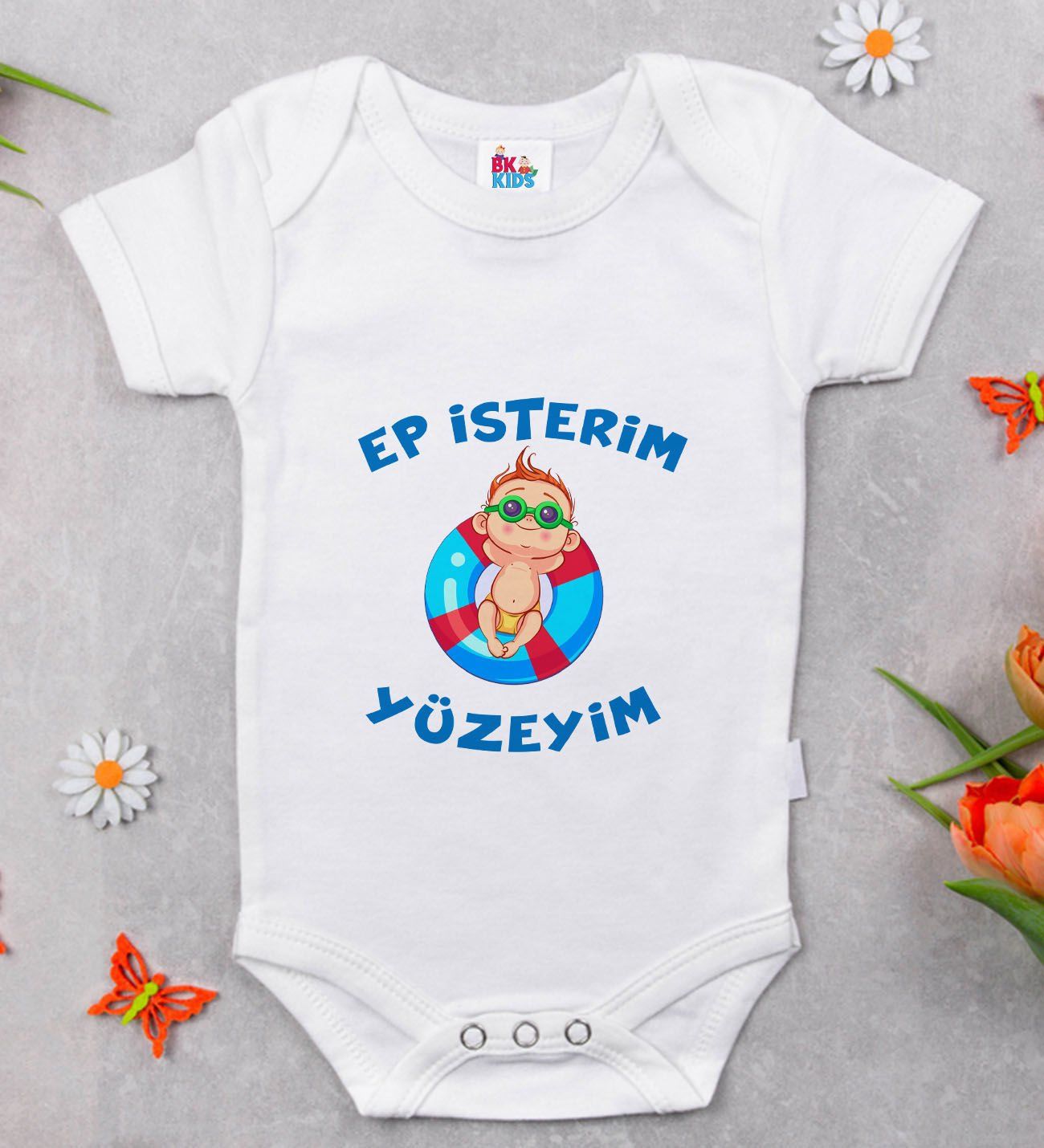 BK Kids Ep İsterim Tasarımlı Beyaz Bebek Body Zıbın-4