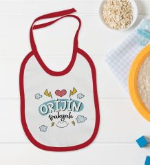 BK Kids Orjin Trakyalı Tasarımlı Kırmızı Bebek Mama Önlüğü-1