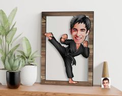 BK Gift Kişiye Özel Erkek Karateci Karikatürlü 3D Ahşap Tablo, Sevgiliye Hediye, Arkadaşa Hediye, Yıl Dönümü Hediyesi, Doğum Günü Hediyesi-1