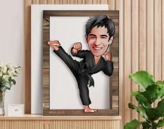BK Gift Kişiye Özel Erkek Karateci Karikatürlü 3D Ahşap Tablo, Sevgiliye Hediye, Arkadaşa Hediye, Yıl Dönümü Hediyesi, Doğum Günü Hediyesi-1