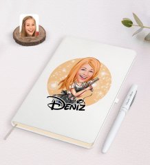 Kişiye Özel Kadın Kuaför Karikatürlü Beyaz Defter ve Kalem Hediye Seti-2
