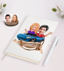 Kişiye Özel Yılın En Mükemmel Çifti Karikatürlü Beyaz Defter ve Kalem Hediye Seti-52