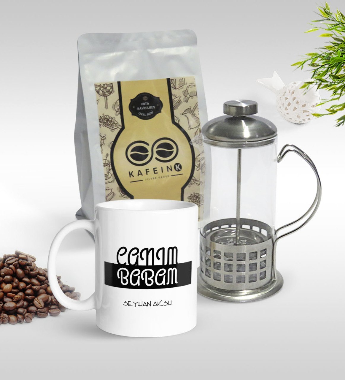 Kişiye Özel Canım Babam Tasarımlı Kupa & French Press & 250gr Filtre Kahve Hediye Seti-4