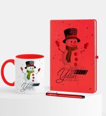 Kişiye Özel Yılbaşı Mutlu Yıllar Temalı Kırmızı Defter Kalem Kupa Seti - 16