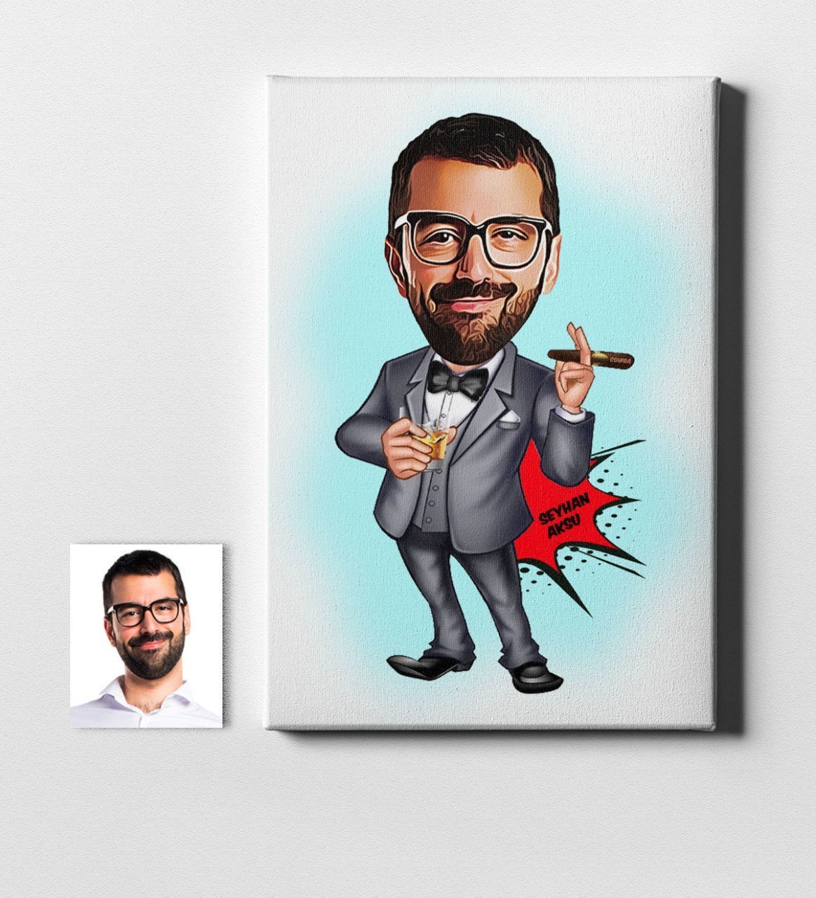 Kişiye Özel Bay Patron Karikatür Kanvas Tablo (50 x 70 cm.) 4