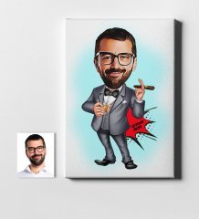 Kişiye Özel Bay Patron Karikatür Kanvas Tablo (50 x 70 cm.) 4