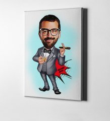 Kişiye Özel Bay Patron Karikatür Kanvas Tablo (50 x 70 cm.) 4