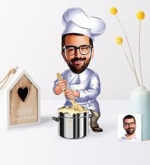Kişiye Özel Bay Aşçı Karikatür Ahşap Biblo - 1
