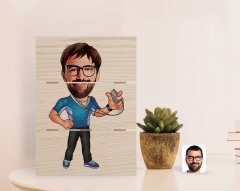 Kişiye Özel Erkek Antrenör Karikatürlü Otantik Masaüstü Ahşap Palet Çerçeve-1