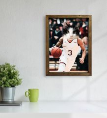 Evcil Dostlara Özel Basketbol Oyuncusu Tasarımlı Portre Doğal Masif Ahşap Çerçeveli Tablo 30x40cm-2