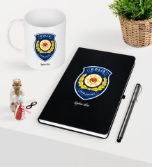 Kişiye Özel Polis Çevik Kuvvet Temalı Siyah Defter Kalem Kupa Seti