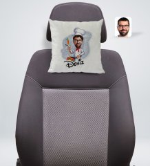 Kişiye Özel İsimli Erkek Chef Karikatürlü Kare Araç Koltuk Yastığı-1