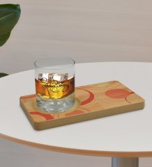 Kişiye Özel Modern Art Tasarımlı Doğal Ahşap Tabaklı Viski Bardağı Sunum Seti Model 13
