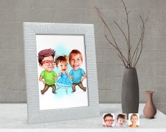 Kişiye Özel 3 Kardeş Karikatürlü Dekoratif Çerçeve-2