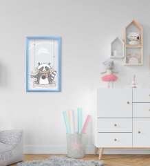 BK Home Sevimli Hayvan Tasarımlı Dekoratif Mavi Ahşap Çerçeveli Çocuk Odası Tablo-4