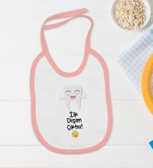 BK Kids İlk Diş Tasarımlı Pembe Bebek Body Zıbın ve Mama Önlüğü Hediye Seti-1