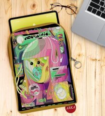 BK Gift Modern Soyut Tasarımlı Taşınabilir Koruyucu Tablet Kılıfı & Organizer Çanta - Sarı-5