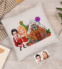 BK Gift Kişiye Özel Sevgililer Yeni Yıl Karikatürlü Beyaz Yastık-1