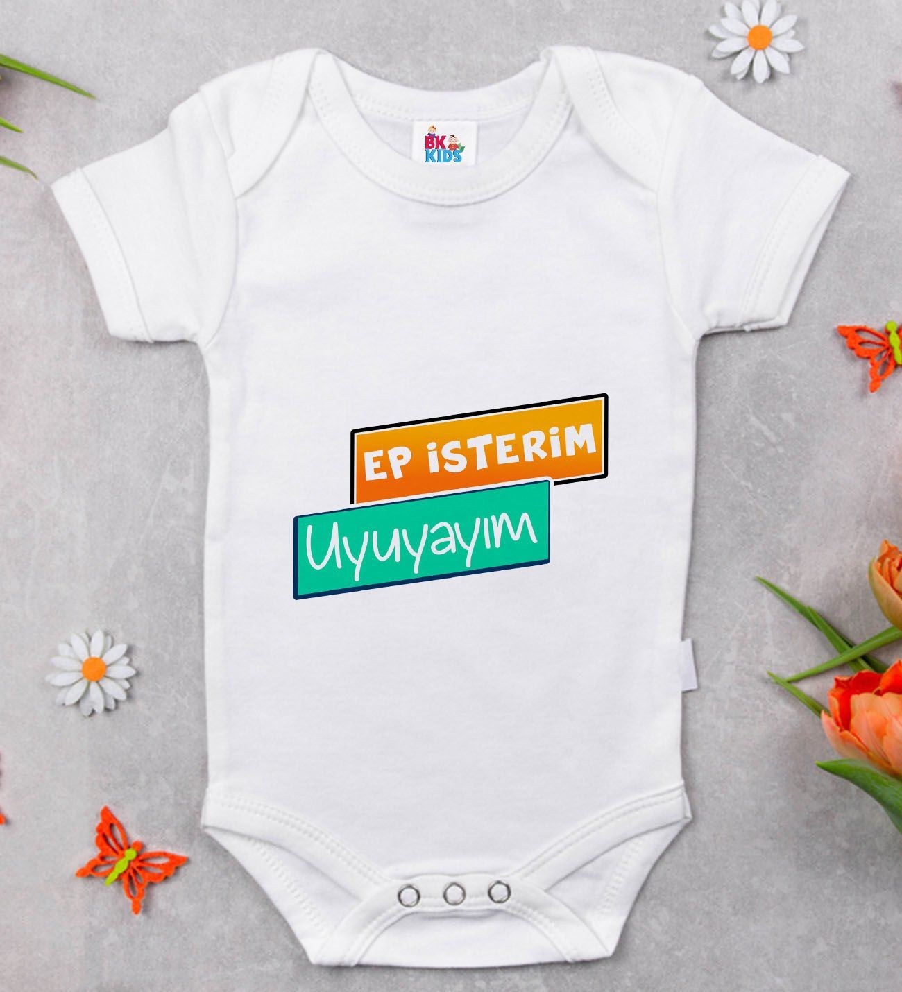 BK Kids Ep İsterim Tasarımlı Beyaz Bebek Body Zıbın-3