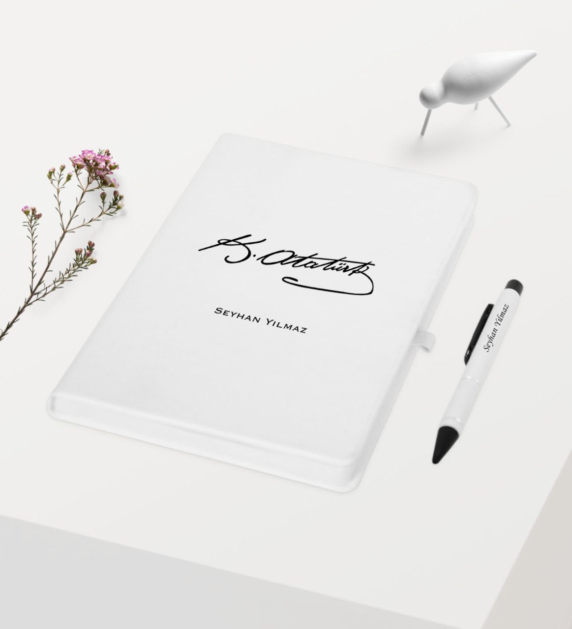 Kişiye Özel Atatürk Temalı Beyaz Defter Kalem Hediye Seti - 6
