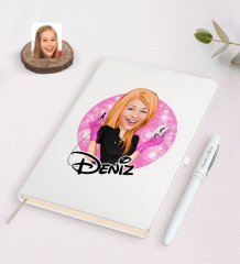 Kişiye Özel Kadın Güzellik Uzmanı Karikatürlü Beyaz Defter ve Kalem Hediye Seti-3