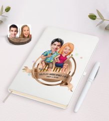 Kişiye Özel Yılın En Mükemmel Çifti Karikatürlü Beyaz Defter ve Kalem Hediye Seti-51