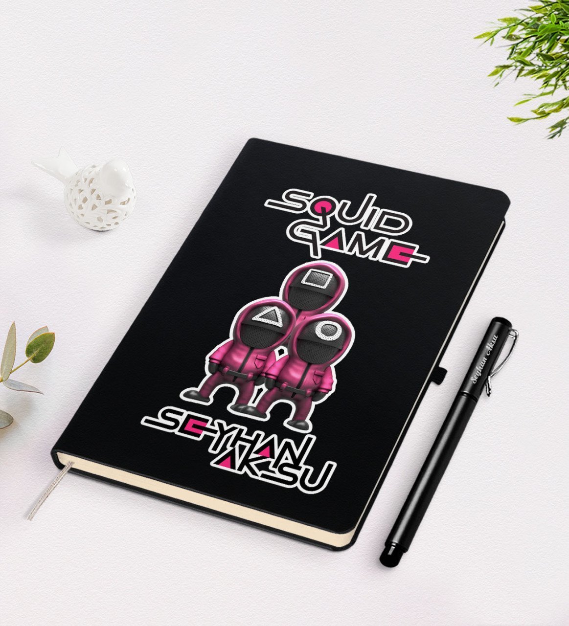 Kişiye Özel Squid Game Tasarımlı Siyah Defter ve Kalem Seti-2