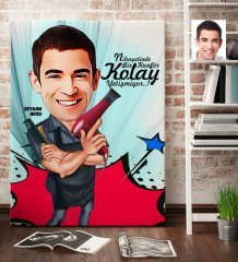 Kişiye Özel Erkek Kuaför Karikatür Kanvas Tablo (70 x 100 cm.) 1
