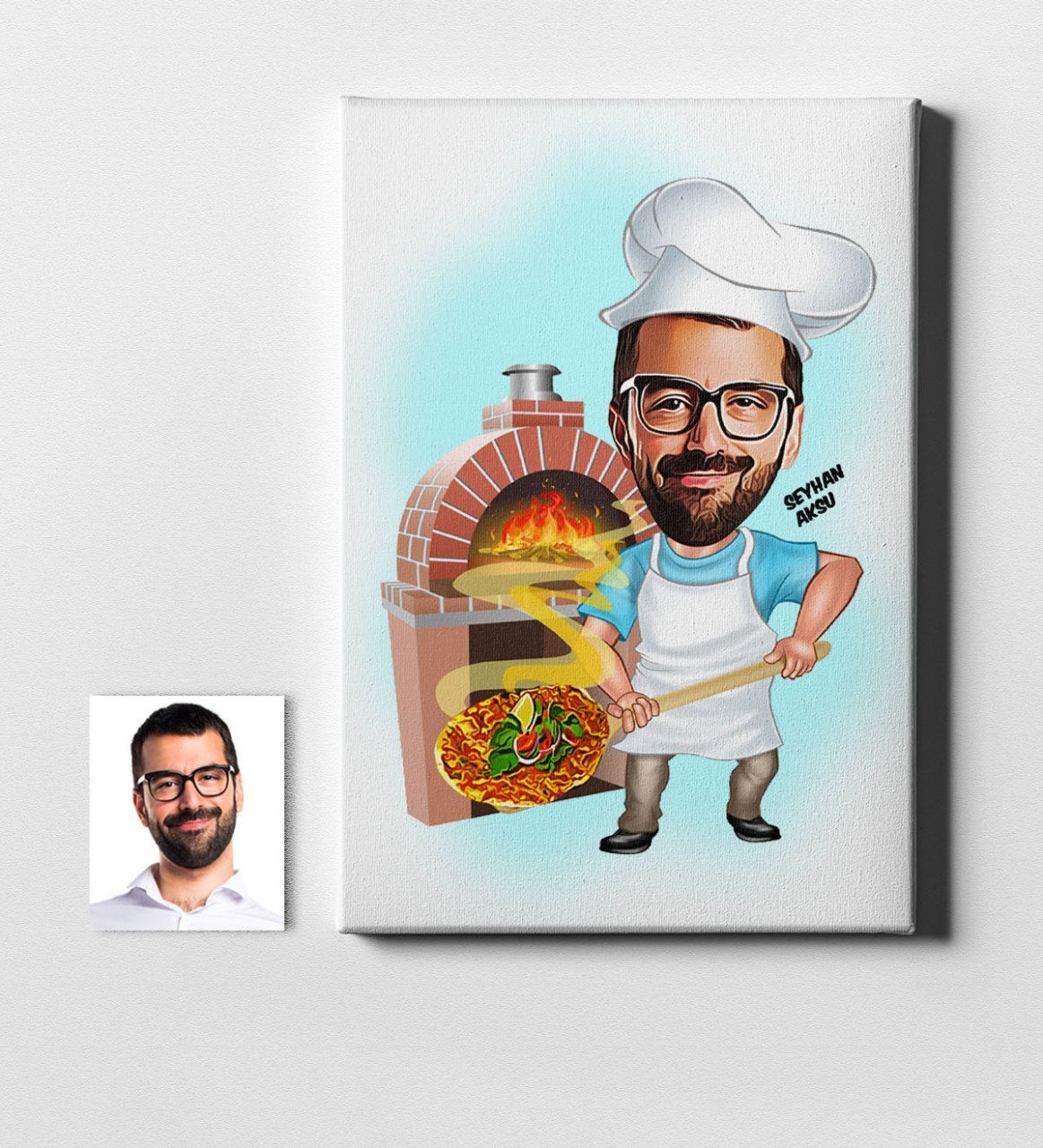 Kişiye Özel Bay Kebapçı Karikatür Kanvas Tablo (50 x 70 cm.) 1