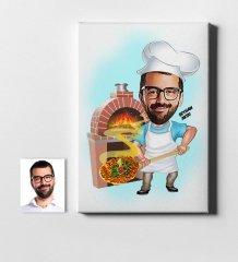 Kişiye Özel Bay Kebapçı Karikatür Kanvas Tablo (50 x 70 cm.) 1