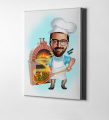 Kişiye Özel Bay Kebapçı Karikatür Kanvas Tablo (50 x 70 cm.) 1