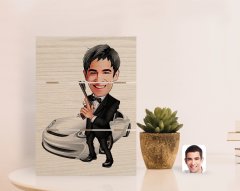 Kişiye Özel Erkek Ajan Karikatürlü Otantik Masaüstü Ahşap Palet Çerçeve-1
