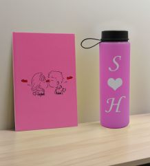 BK Gift Sevgiliye Özel İsimli Pembe Defter ve Cam Matara Hediye Seti-8, Sevgiliye Hediye, Sevgililer Günü, Yeni İş Hediyesi