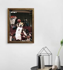 Evcil Dostlara Özel Basketbol Oyuncusu Tasarımlı Portre Doğal Masif Ahşap Çerçeveli Tablo 30x40cm-1