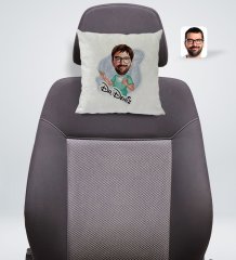 Kişiye Özel İsimli Erkek Cerrah Karikatürlü Kare Araç Koltuk Yastığı-1
