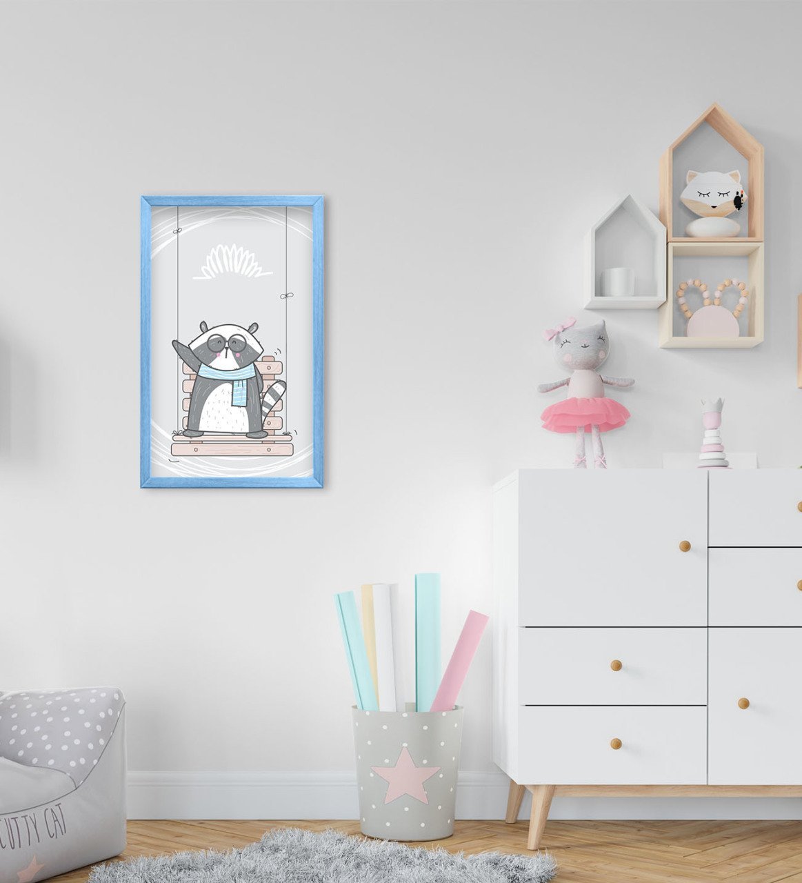 BK Home Sevimli Hayvan Tasarımlı Dekoratif Mavi Ahşap Çerçeveli Çocuk Odası Tablo-3