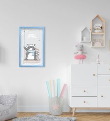 BK Home Sevimli Hayvan Tasarımlı Dekoratif Mavi Ahşap Çerçeveli Çocuk Odası Tablo-3