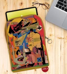 BK Gift Modern Soyut Tasarımlı Taşınabilir Koruyucu Tablet Kılıfı & Organizer Çanta - Sarı-4