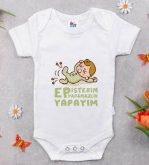 BK Kids Ep İsterim Tasarımlı Beyaz Bebek Body Zıbın-2