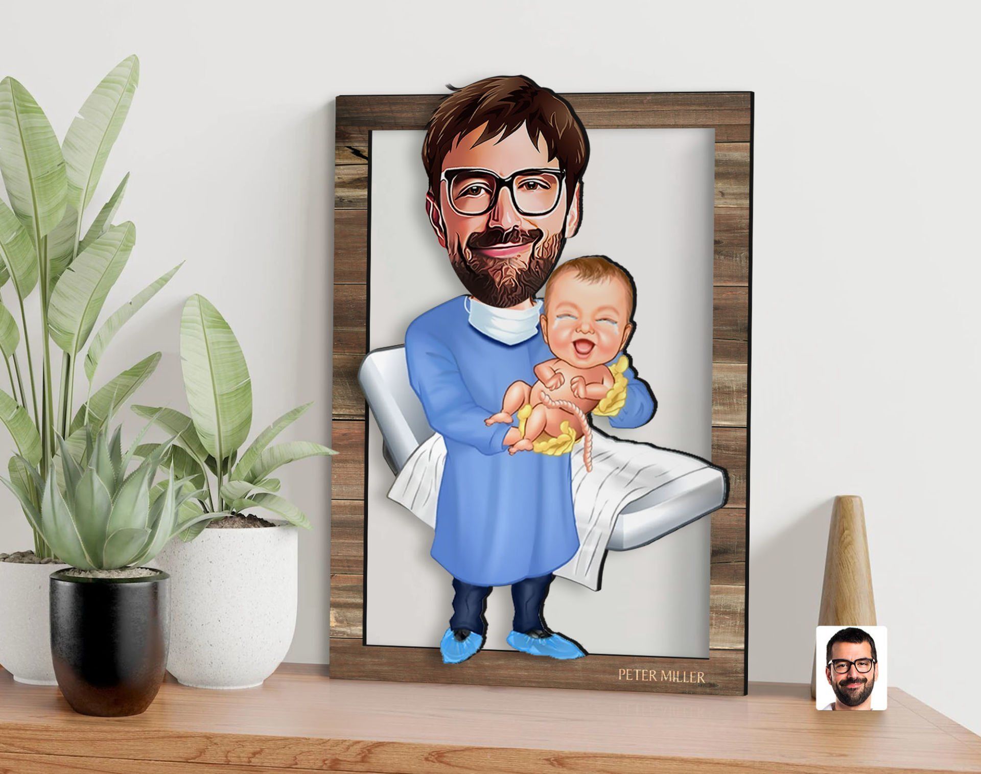 BK Gift Kişiye Özel Kadın Doğum Uzmanı Karikatürlü 3D Ahşap Tablo, Sevgiliye Hediye, Arkadaşa Hediye, Yıl Dönümü Hediyesi, Doğum Günü Hediyesi-1