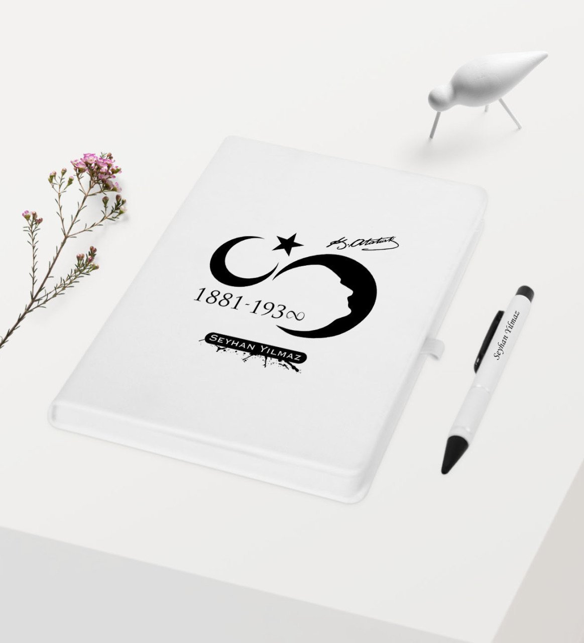Kişiye Özel Atatürk Temalı Beyaz Defter Kalem Hediye Seti - 5