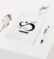 Kişiye Özel Atatürk Temalı Beyaz Defter Kalem Hediye Seti - 5