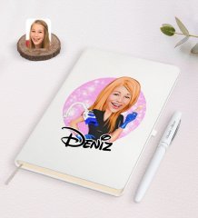 Kişiye Özel Kadın Güzellik Uzmanı Karikatürlü Beyaz Defter ve Kalem Hediye Seti-2