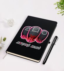 Kişiye Özel Squid Game Tasarımlı Siyah Defter ve Kalem Seti-1