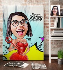 Kişiye Özel Bayan Karikatür Kanvas Tablo (70 x 100 cm.) 4