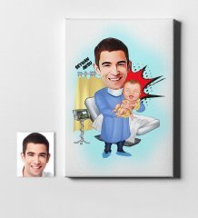 Kişiye Özel Bay Kadın Hastalıkları ve Doğum Uzmanı Karikatür Kanvas Tablo (50 x 70 cm.) 1