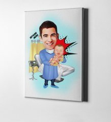 Kişiye Özel Bay Kadın Hastalıkları ve Doğum Uzmanı Karikatür Kanvas Tablo (50 x 70 cm.) 1