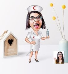 Kişiye Özel Hemşire Karikatür Ahşap Biblo - 1