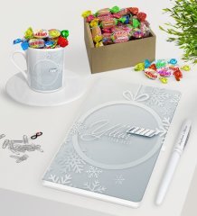 Kişiye Özel Yılbaşı Mutlu Yıllar Beyaz Defter Kalem Türk Kahvesi Fincanı ve Kutulu Haribo Şeker Hediye Seti-14